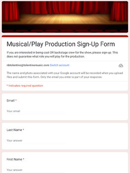 Preview of Musical/Play Production Sign-Up Form