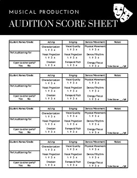 Preview of Musical Production Audition Score Sheets