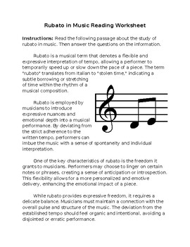 Musical Rubato Reading Worksheet **Editable** by Rods Social Studies