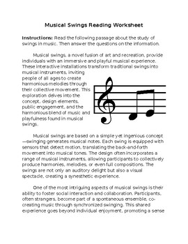 Musical Swings Reading Worksheet **Editable** by Rods Social Studies