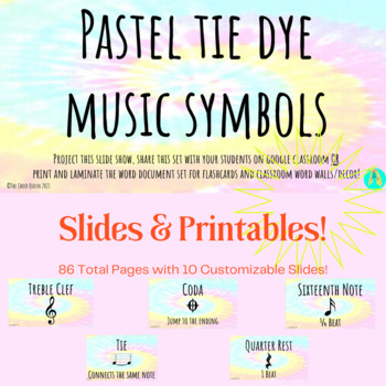 Preview of Musical Symbols Set for Middle School Choir- Pastel Tie Dye