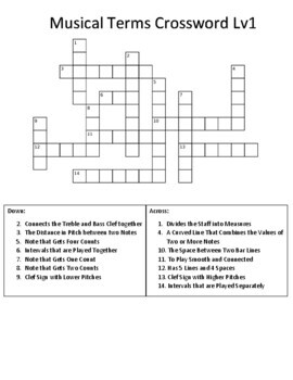 Musical Terms Crossword Puzzle Lvl 1 by Music with Math TpT