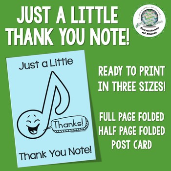 Preview of Musical Thank You Card for Music Teachers Just a Little Thank You Note