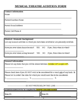 Preview of Musical Theatre Audition Form