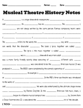 Preview of Musical Theatre History - Fill in the Blank/Presentation