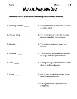 Musical Theatre Quiz Worksheets Teaching Resources Tpt