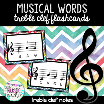 Preview of Musical Words Flashcards (Treble Clef Notes)