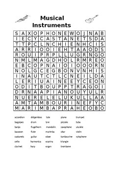 Musical instruments wordsearch (advanced) - SECRET MESSAGE INSIDE!