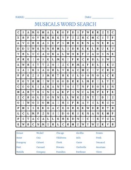 Preview of Musicals Word Search