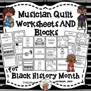 Preview of Musician & Performer Quilt Worksheets/Blocks for Black History Month (BUNDLE)