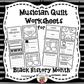 Preview of Musician & Performer Quilt Worksheets for Black History Month