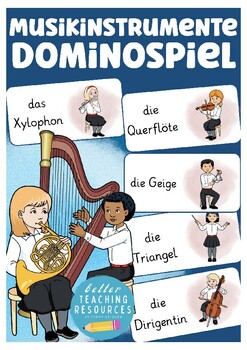 Preview of Musik Instrumente Domino Spiel Wortschatz Deutsch, German vocabulary game