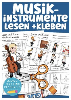 Preview of Musik Instrumente Lesen + Kleben German worksheets Deutsch