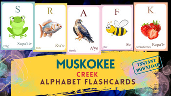 Preview of Muskokee Alphabet FLASHCARD with picture, Pdf, Digital Download, Creek Alphabet,