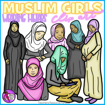 Preview of Muslim girls in hijabs / abayas realistic clip art