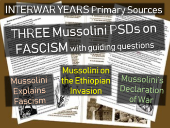 Preview of Mussolini & Fascism: 3 primary source docs with political cartoons & guiding Qs