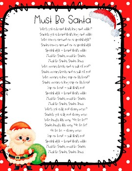 Must Be Santa Song Printable with Picture Clues by Miss Merry Berry