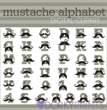 Preview of Mustache Alphabet Clip Art