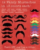Mustaches! 12 different types in 13 different colors!