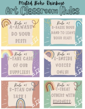 Preview of Muted Boho Rainbow ARTIST Rules Posters Art Classroom Decor *NONEDITABLE*