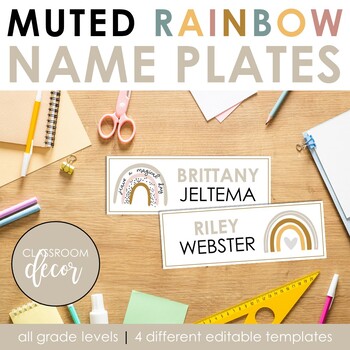 Muted Rainbow Classroom Decor: Name Tags & Name Plates by The SuperHERO ...