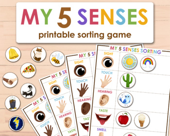Preview of My 5 Senses Sorting Game | Printable Preschool Learing Folder Activities