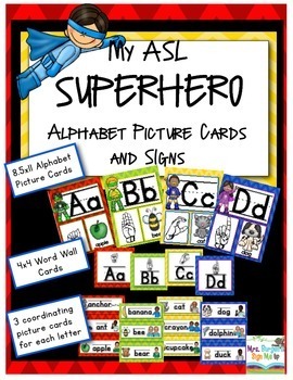 Preview of MyASL Superhero Alphabet Picture Cards with Signs
