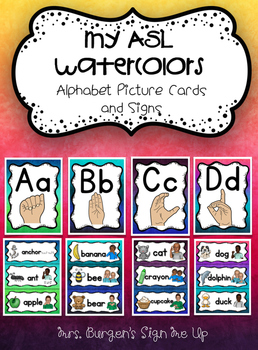 Preview of My ASL Watercolor  Alphabet Picture Cards and Signs