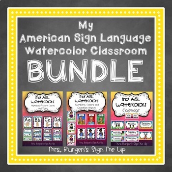 Preview of My American Sign Language Watercolor Classroom BUNDLE