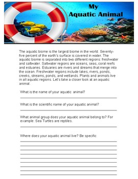 Preview of My Aquatic Animal Research Worksheet