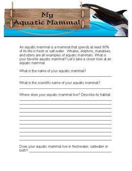 Preview of My Aquatic Mammal Report Worksheet
