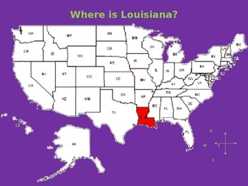 Preview of My Aunt Came Back - Powerpoint with Map of Louisiana and Objects/Foods