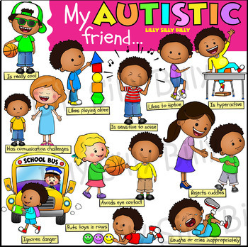 Preview of My Autistic Friend BOY PACK 2 - Clipart Collection. Color & Black/white.