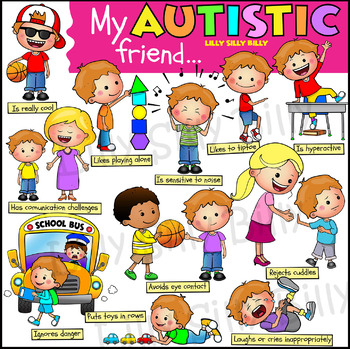 Preview of My Autistic Friend BOY PACK - Clipart Collection. Color & Black/white.