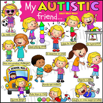 Preview of My Autistic Friend GIRL PACK - Clipart Collection. Color & Black/white.