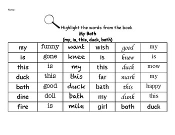 Preview of My Bath (Green Kit Lesson 20) - Find the Words Worksheets