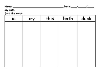 Preview of My Bath (Green Kit Lesson 20) - Sort the Words By Font Worksheet