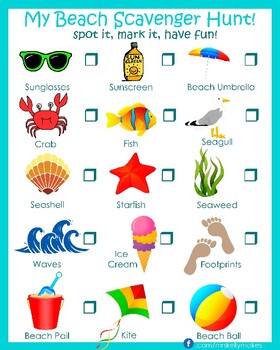 My Beach Scavenger Hunt by Mrs Kelly Makes | Teachers Pay Teachers