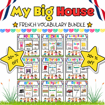 Preview of My French Big House Vocabulary Flash Cards Bundle for PreK & K Kids - 281 Pages