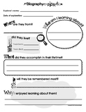 My Biography Exploration Report -  Book report sheet for kids (Template / Form)