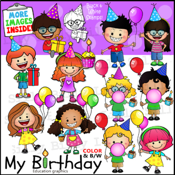 Preview of My Birthday! Clipart in Color & Black/white. {Lilly Silly Billy}