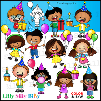 My Birthday! Clipart in Color & Black/white. {Lilly Silly Billy}