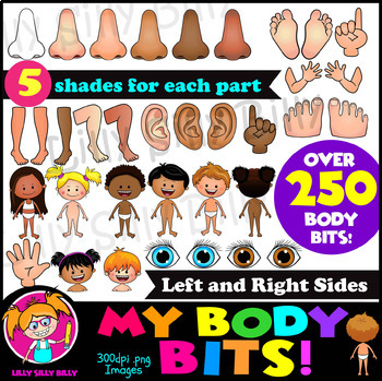 Preview of My Body Bits. Comprehensive Body Parts Clipart set Full Color & Black/ White.