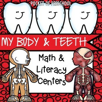 Preview of My Body and Teeth Math and Literacy Centers for Preschool, Pre-K, and Kinder