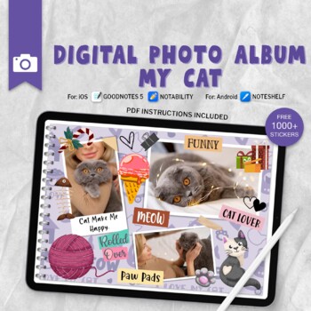 Preview of My Cat Digital Photo Album, Scrapbook Journal Album, Cat Owner Gifts, Goodnotes