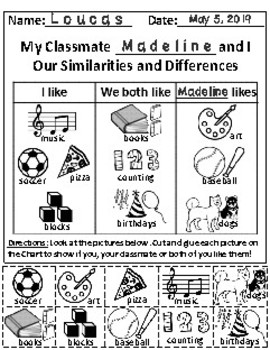 Preview of My Classmate and I: Similarities and Differences Picture Sort Graph Activity