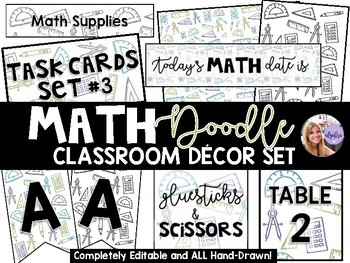 Preview of Math Doodle Classroom Decor Set- Bundle of Posters Signs Labels