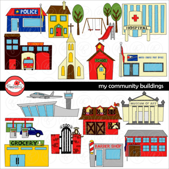 Preview of My Community Buildings Set 01 Clipart by Poppydreamz