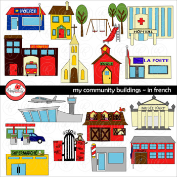 Preview of My Community Buildings Set 01 IN FRENCH Clipart by Poppydreamz