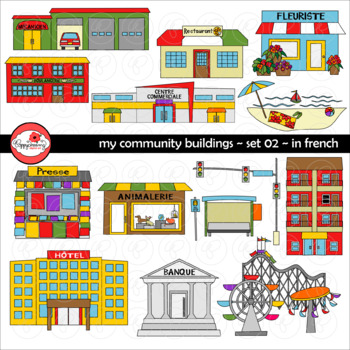 Preview of My Community Buildings Set 02 IN FRENCH Clipart by Poppydreamz